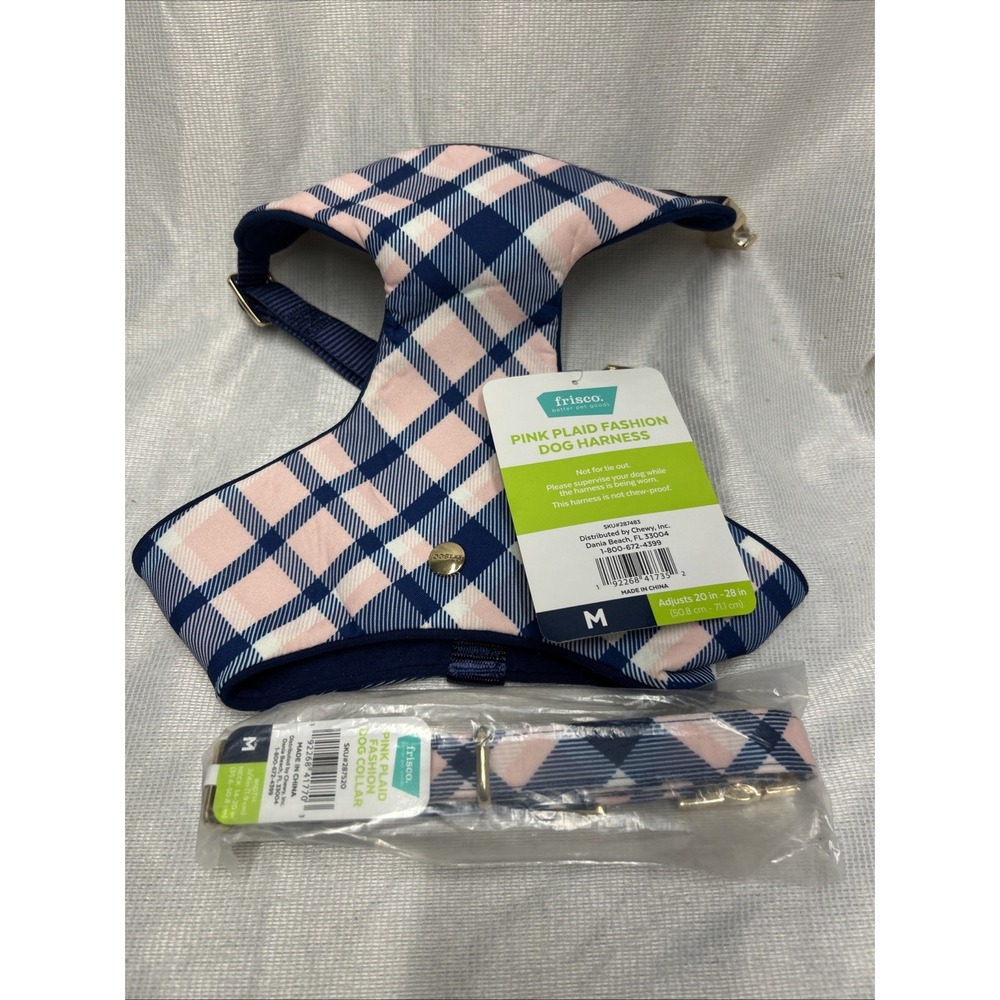Frisco Pink Plaid Fashion Dog Harness and Collar to Match Size Medium NWT